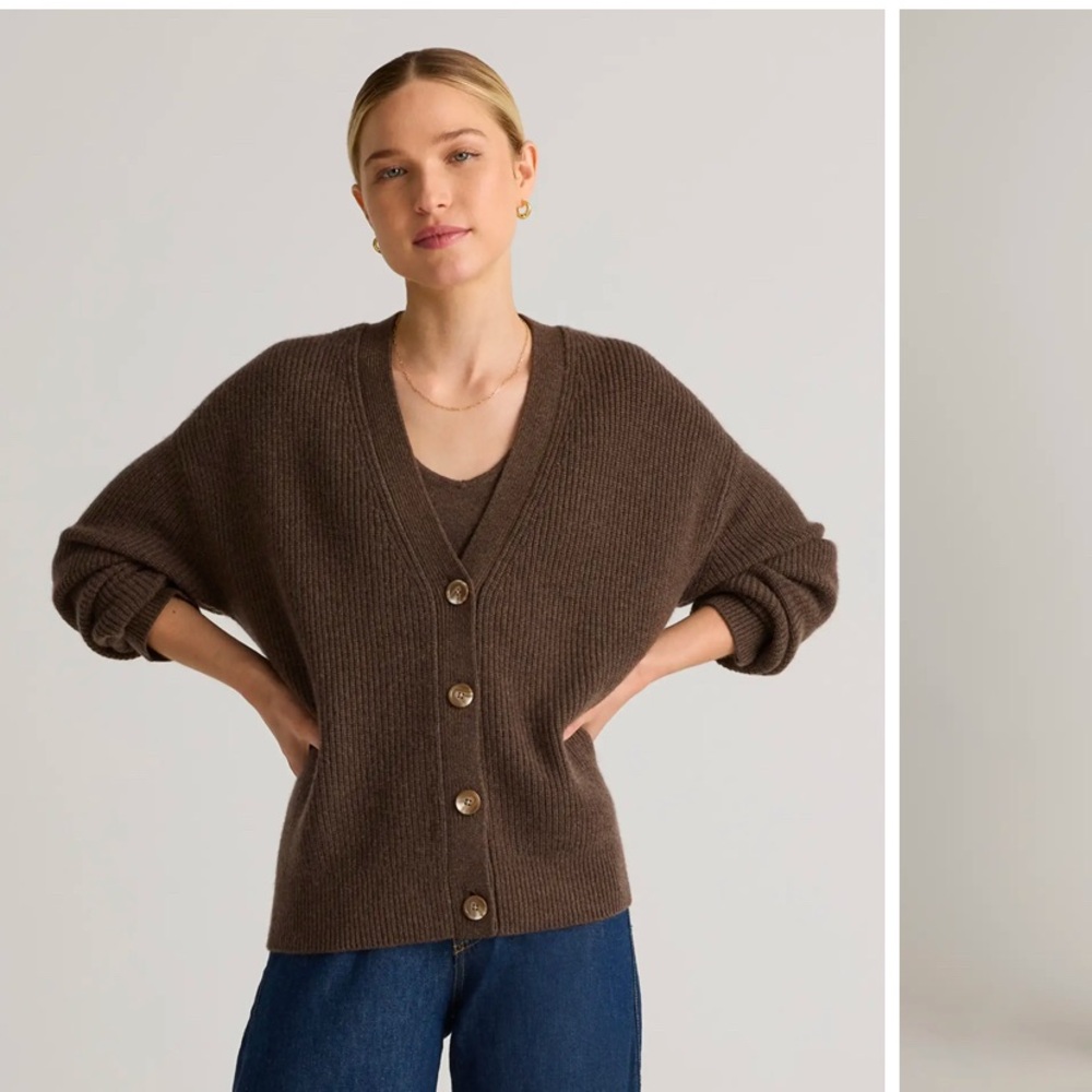 Quince Mongolian Cashmere Fisherman Boxy Cropped Cardigan Sweater xs/s brown